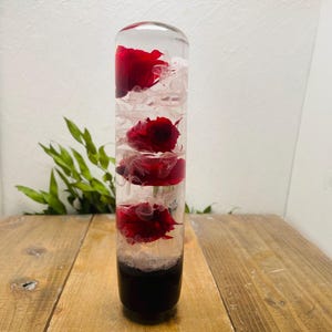 Submerged Flower Shift Knob, Cylindrical, Red Rose and Hydrangea, Black