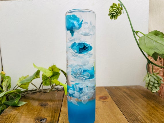 水中花シフトノブ円柱型薔薇と紫陽花カリビアンブルー Etsy 水中花シフトノブ円柱型薔薇と紫陽花カリビアンブルー Etsy