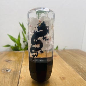 Underwater Flower Shift Knob - Black Dragon and Cherry Blossoms - Black