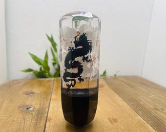 Botão de mudança de cor subaquático - Dragão preto e flores de cerejeira - Preto