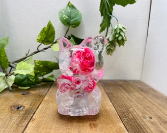 Unterwasserblumen-Schaltknauf, winkende Katze, rosa Rose und Hortensie