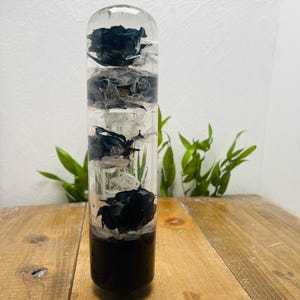 Waterbloem-schakelknop, cilindertype, roos en hortensia, zwart