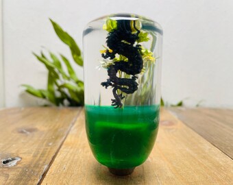 Underwater Flower Shift Knob - Black Dragon and Flowers, Green