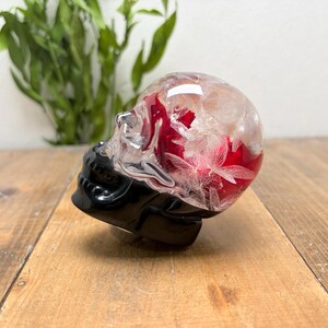 Pommeau de levier de vitesse fleuri sous-marin - Crâne - Roses et hortensias rouge vif - Noir