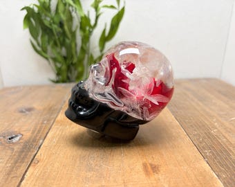 Underwater Flower Shift Knob - Skull - Bright Red Roses and Hydrangeas - Black