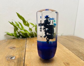 Underwater Flower Shift Knob - Black Dragon and Flowers, Blue