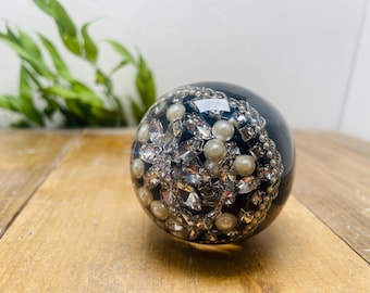 Shift knob, jeweled beads, sparkling pearl, black glitter