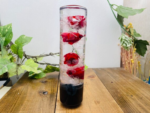 水中花シフトノブ 円柱型 真っ赤な薔薇と紫陽花 黒 - Etsy 日本