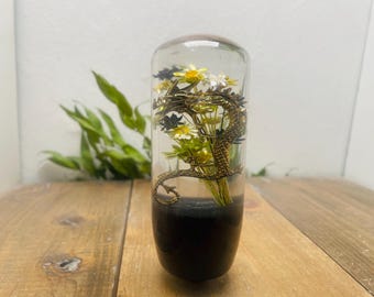 Submerged Flower Shift Knob, Cylindrical M-Shaped, with Golden Dragon and Flowers