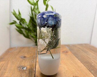 Underwater Flower Shift Knob, Cylindrical M-Shape, White and Blue Roses