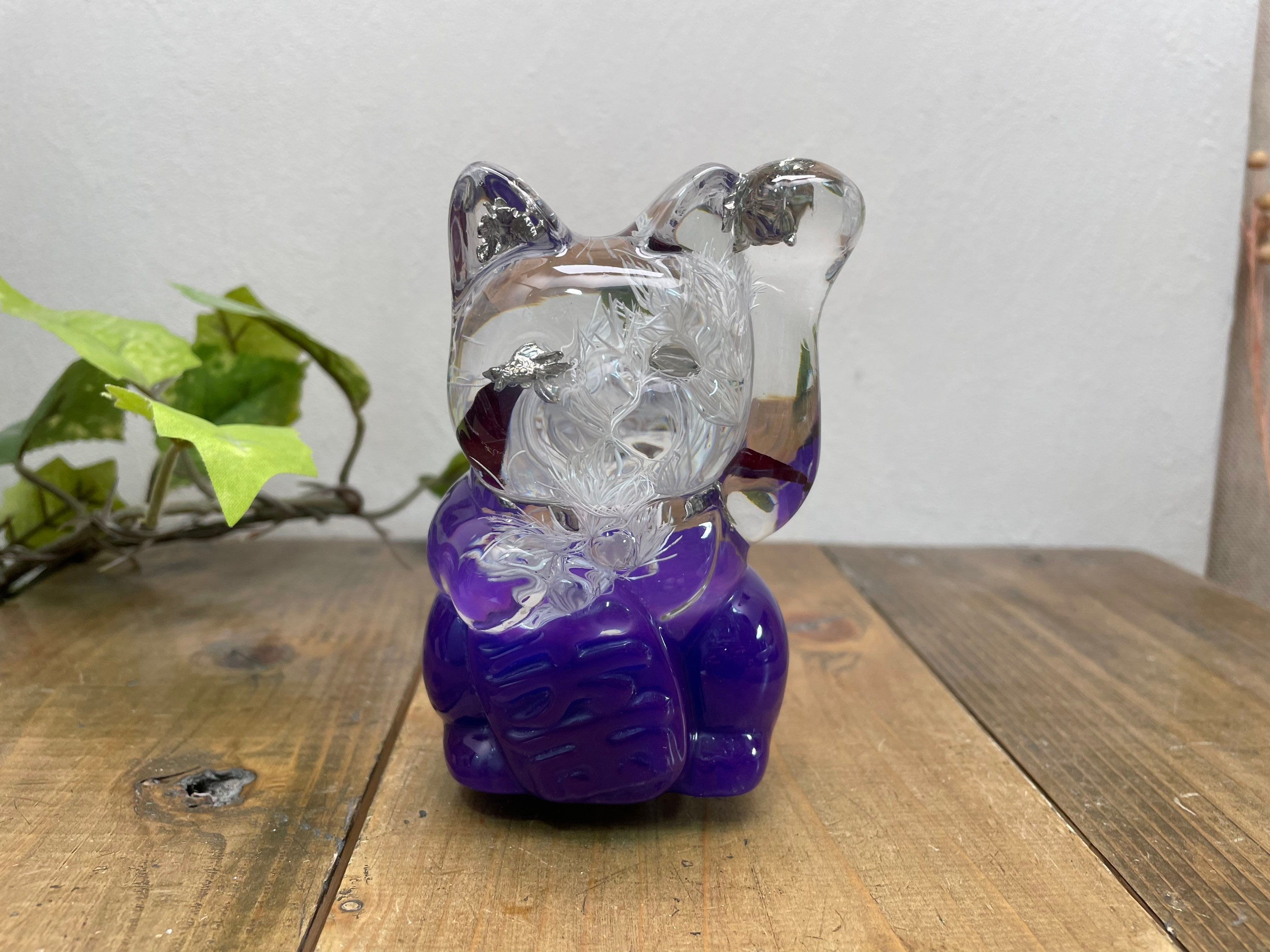 Unterwasserblumen-Schaltknauf, Goldfisch im Inneren der winkenden Katze, Lila