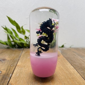 Pomo de palanca de cambios con diseño de flor submarina, cilíndrico en forma de M, dragón negro y flor estrella, rosa.