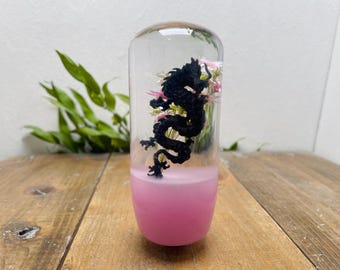 Underwater Flower Shift Knob, Cylindrical M-shaped, Black Dragon and Starflower, Pink