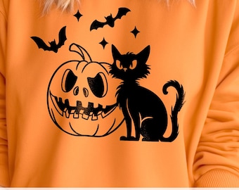 Chat noir et citrouille effrayante SVG : conception d'Halloween pour Cricut et Silhouette (téléchargement numérique)