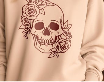 Skull with Roses SVG: Halloween design, Cut Files for cricut and Silhouette