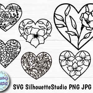 FLOWER HEARTS SVG, Fiori, Amore, San Valentino, Cuore floreale, Modello di taglio carta, File Svg per cricut e silhouette