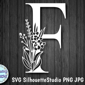 LETRA F Floral en SVG, Letra F decorada con flores, Archivos de corte para Cricut y Silhouette, Descarga Inmediata