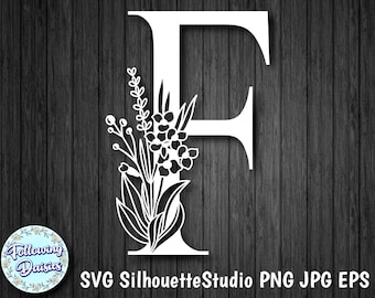FLORAL LETTER F in Svg, Decorative Initial, Paper cut template, Instant Download, Svg for Cricut and Silhouette