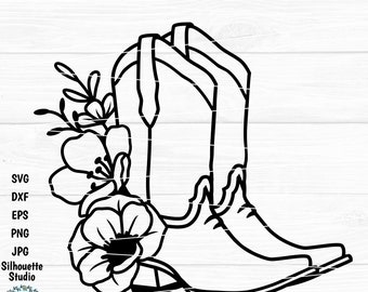 COWBOY BOOTS SVG, Boots with flowers, Floral cowboy boots svg, Western, Rodeo, Ranch, Cowgirl, Svg files for cricut and silhouette