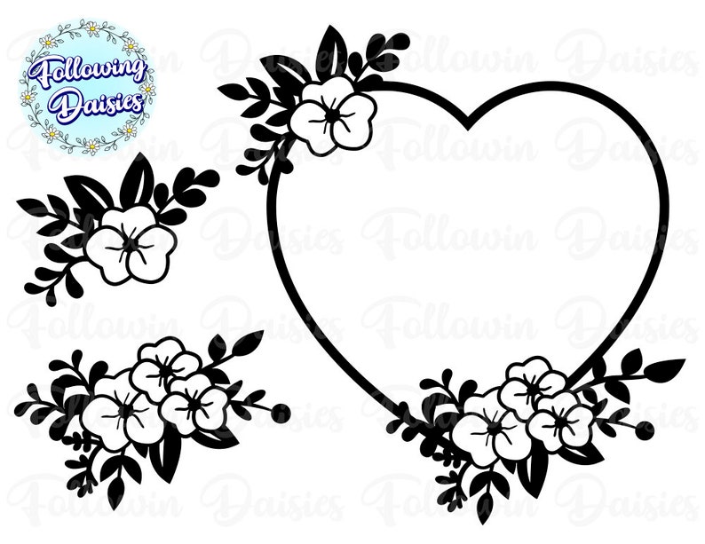 Heart decorated with flowers Paper cut template FLORAL HEART in SVG Floral bouquets in svg Svg files for cricut and silhouette