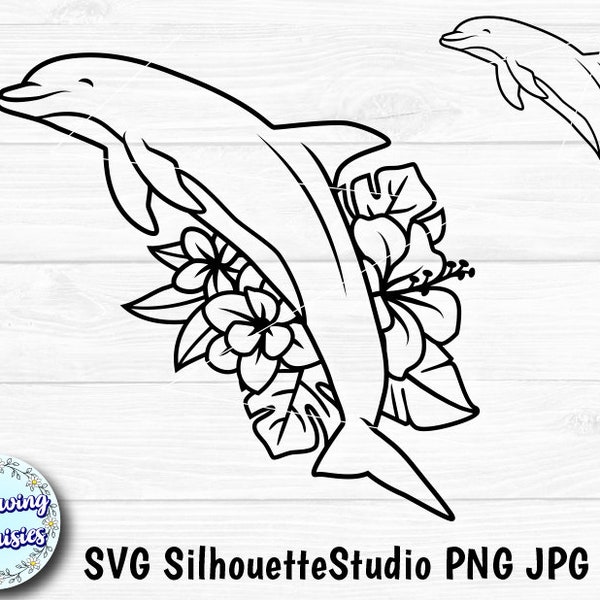 Delphin in SVG, Floral Delphin, Ozean Tiere, Sommer, Strand, Blumen, SVG-Dateien für Cricut und Silhouette, Papierschnitt-Vorlage