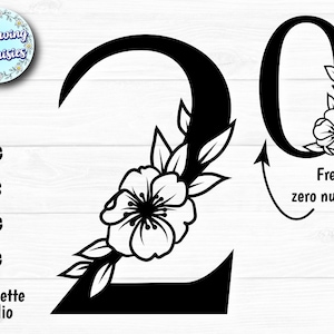 NUMMER 2 in SVG, Nummers versierd met bloemen, Nummer 0, Bloemennummers, Nummer 20, Snijmappen voor cricut en silhouet