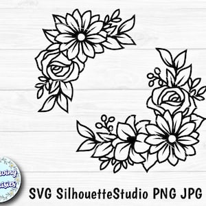 FLORES en SVG nº19, Conjuntos florales, Decoración floral, Adorno floral, Separador de texto, Archivos de corte para cricut y silhouette