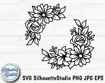 FLOWERS in SVG, Bouquets, Floral decoration, Floral, Flower border, Paper cut template, Cut files for cricut and Silhouette