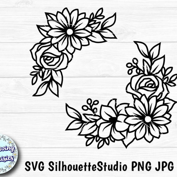 FLOWERS in SVG, Bouquets, Floral decoration, Floral, Flower border, Paper cut template, Cut files for cricut and Silhouette