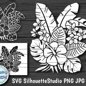 FOGLIE TROPICALI in Svg, Foglie di palma, Ibisco, Modello di taglio della carta, File Svg per Cricut e Silhouette, Download istantaneo