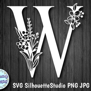 LETTERA W floreale in SVG, Lettera W decorata con fiori, File tagliati per Cricut e Silhouette, Download istantaneo