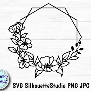 FLORAL FRAME in SVG, Floral wreath, Monogram frame, Hexagonal frame, Frame clipart, Paper cut template, Svg files for cricut and silhouette