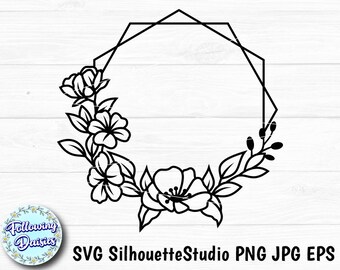 FLORAL FRAME in SVG, Floral wreath, Monogram frame, Hexagonal frame, Frame clipart, Paper cut template, Svg files for cricut and silhouette