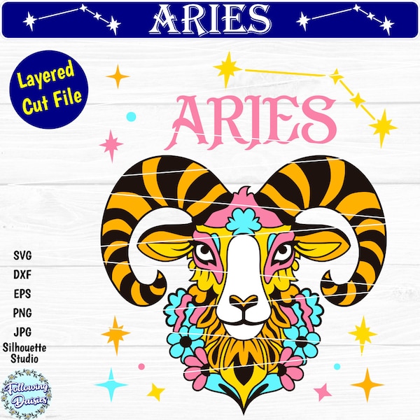 ARIES ZODIAC SVG, Aries sign svg, Layered cut file, Aries zodiac sign svg, Astrology, Astrological sign, Svg files for cricut and silhouette