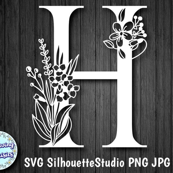 FLORAL LETTER H in Svg, Decorative Initial, Paper cut template, Instant Download, Svg for Cricut and Silhouette