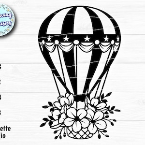Montgolfière florale en SVG, fleurs, fichier de coupe montgolfière, voyage, avion, fichiers Svg pour cricut et silhouette, modèle découpé en papier