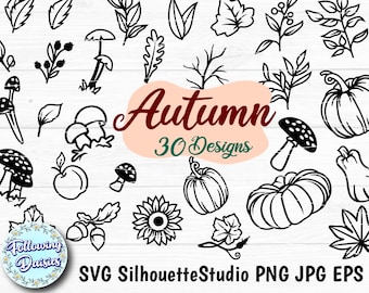 PUMPKINS, LEAVES and mushrooms SVG, Branches, Halloween, Thanksgiving, Harvest, Paper cut template, Cut files for cricut and Silhouette