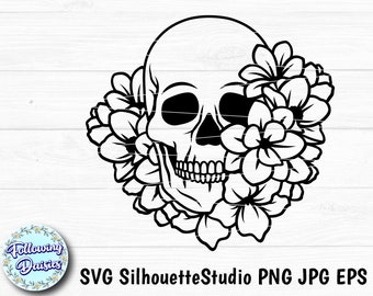 FLORAL SKULL in SVG Nº2, Day of the dead, Halloween, Sugar skull, Skeleton, Gotic, Paper cut template, Cut files for cricut and Silhouette