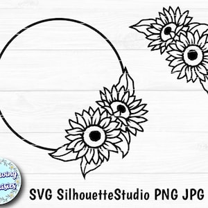 FLORAL FRAME in SVG, Sunflowers, Monogram frame, Floral wreath, Sunflowers Bouquet, Paper cut template, Svg files for cricut and silhouette