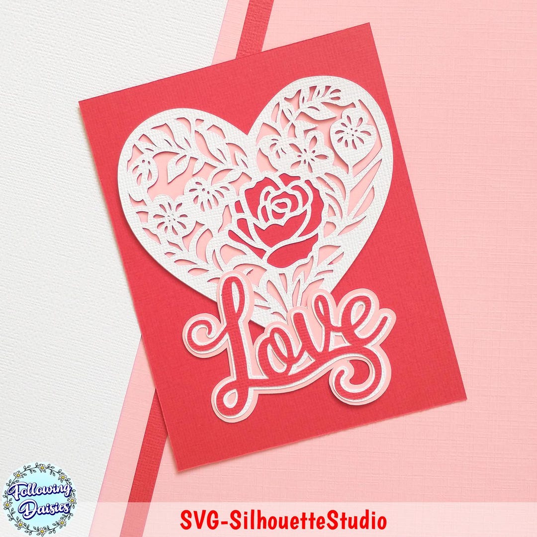 Layered Floral HEART CARD SVG, Valentines Day Card Svg, Love Svg ...