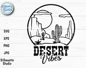 DESERT SCENE SVG, Desert landscape, Desert vibes, Cactus, Mountains, Western, Wild life, Adventure, Svg files for cricut and silhouette