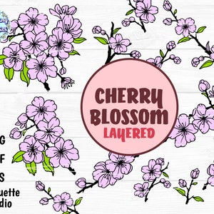 FLOR de CEREZO en capas SVG Nº3, Flores de cerezo bundle, Ramas de cerezo svg, Primavera svg, Archivos de corte para cricut y silhouette