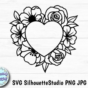 BLOEMEN HART SVG, bloemen, liefde, Valentijnsdag, bloemen hart, papier gesneden sjabloon, Svg-bestanden voor cricut en silhouette