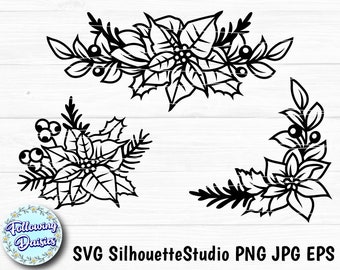 CHRISTMAS FLORAL sets in SVG, Christmas decorations, Poinsettia, Christmas ornament svg, Svg files for Cricut and Silhouette