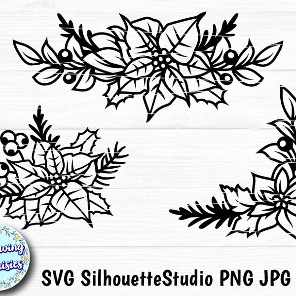 CHRISTMAS FLORAL sets in SVG, Christmas decorations, Poinsettia, Christmas ornament svg, Svg files for Cricut and Silhouette