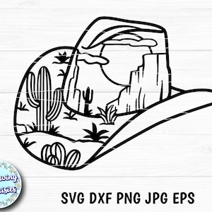 Cowboy Hat Desert Landscape SVG: Western Cut File, Cricut & Silhouette