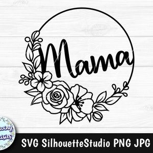 FLORAL CIRCLE MAMA svg, Dia das Mães, Moldura floral, Mãe, Mãe, Círculo de flores, Modelo de corte de papel, Arquivos Svg para cricut e silhueta