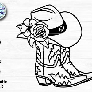 BOTTES et chapeau de cowboy svg, chapeau de cowboy, western, rodéo, ranch, cow-girl, ferme, bottes de cowboy fille svg, fichiers Svg pour cricut et silhouette