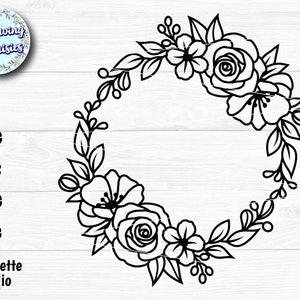 Couronne de fleurs SVG #N04, couronne florale, couronne circulaire, cadre fleur, fleur monogramme, Cricut et Silhouette coupe fichiers