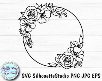 SVG の花のフレーム、花輪、モノグラム フレーム、円形フレーム、フレーム クリップアート、切り絵テンプレート、クリカットとシルエット用の SVG ファイル